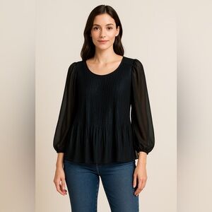 Nanette Lepore Black Metallic Pleated Sheer Blouse Women’s Large L